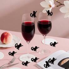 8Pcs Acrylic Wine Glass Tags Purple Butterfly Pink Bowknot Cat Rose Pink Cherry Blossoms Drink Markers For Cups Reusable Blank Drink Charms For Birthday Wedding Party Decoration Accessory - 貓 - 查看 5