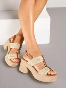 Sandalias con plataforma y tacón decoradas con trenzas - Albaricoque - Ver 4