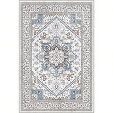 Soft Neutral Area Rugs 5x7, Washable Rug With Non Slip Backing, 5 X 7 Faux Cashmere Low-Pile Carpet, Cream White & Blue & Light Brown,  2025 Design - 奶油白和藍色 - 查看 7