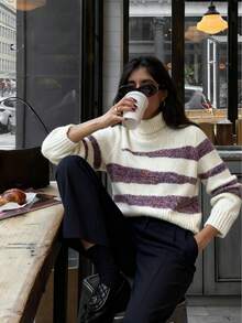 Damen Farbblock Rollkragenpullover mit Langarm für Herbst/Winter, modischer vielseitiger Damen Strickjacke mit großen Knöpfen und Langarm für Herbst/Winter, Material für Damen Bekleidung Herbst/Winter, Damen Strick/Rundhals Pullover in Weiß/Blau mit Langarm für Herbst/Winter, Rückkehr zur Schule/Einfarbig/Halloween/Schuloutfit/Basic/Niedlich, Damen Mode für Rückkehr zur Schule, geeignet für tägliche Fahrten Herbst/Winter, Freunde, Boho Damen Lässig Knopf Strickjacke, Blumen Strickjacke Damen Bekleidung Herbst, Strickpullover