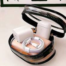 1 pieza Bolsa de almacenamiento con cremallera transparente en blanco y negro + 1 pieza de gancho, se puede llevar y colgar en la bolsa, adecuado para auriculares, estuche de carga, llavero, anillos, bolsa de accesorios de viaje transparente