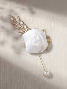 1pc Rose Bud Brooch With Metal Accessories, Elegant For Weddings And Parties Valentine's Day Accessories - Pure White - View 14