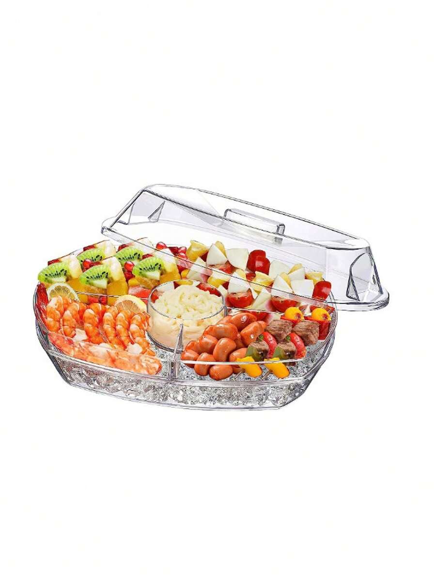1pc Transparent Salad Bowls With LIDS, Ice Plates And Trays For Cold Travel, Fruit Ice Trays, Catering Service Tableware, Appetizer Fruit Snack Trays To Keep Food Cool, Suitable For Shrimp, Fruits, Vegetables, Storage And Organization. - 透明的 - 查看 1