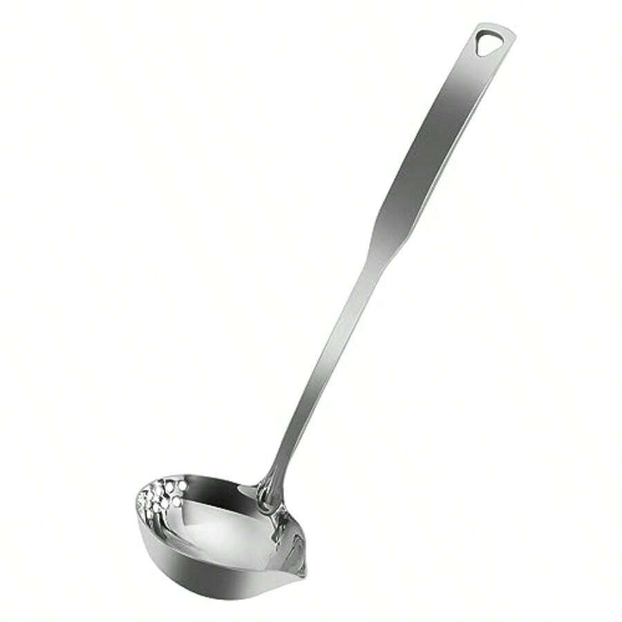 Stainless Steel Ladles With Pouring Lip Serving Soup Ladle Skimmer Slotted Spoon Strainer Oil Colander Canning Ladle Pouring Rim - Silver - View 1
