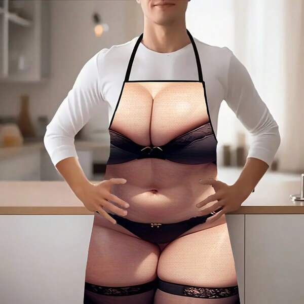 1pc Fashionable Bikini Print Sleeveless Apron - Adjustable Neck & Waist, Durable & Easy To Clean Kitchen Baking Apron, Suitable For Home And Professional Use, Stylish Kitchen Attire