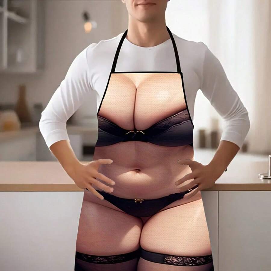 1pc Fashionable Bikini Print Sleeveless Apron - Adjustable Neck & Waist, Durable & Easy To Clean Kitchen Baking Apron, Suitable For Home And Professional Use, Stylish Kitchen Attire - Multicolor - View 1