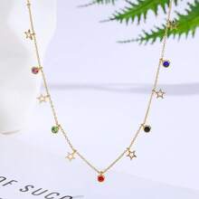 16/20 Inch Delicate Necklace Set, Lightweight Luxury Gold Color Necklace With Colorful Zirconia Stones, Everyday Wear Sophisticated Minimalist Design