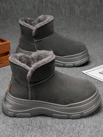 Unisex Thick Thermal Lined Snow Boots, Winter Warm Plush High Top Outdoor Non-Slip Ankle Boots