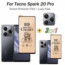 2 piezas de película protectora de vidrio templado y película suave de cerámica + película para lente para Spark 20 Pro y Spark 20C