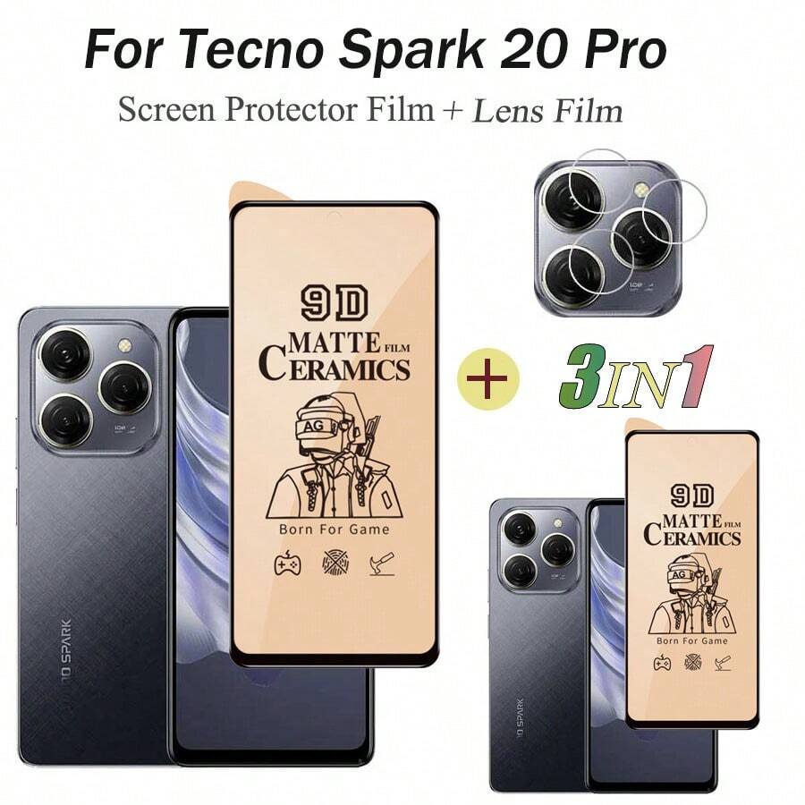 2 piezas de película protectora de vidrio templado y película suave de cerámica + película para lente para Spark 20 Pro y Spark 20C