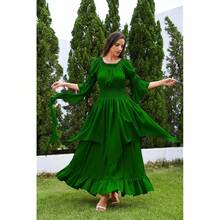 Renaissance Dress Women Victorian Medieval Gothic Witch Fairy Wedding Beige Off Shoulder Puff Sleeve Ruffle Dresses{"Color_name":"05-Green","Size_name":"XX-Large/3X-Large"} - 05-綠色 - 查看 4