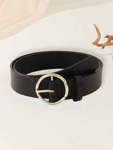 1 pieza Cinturón de cuero PU casual con hebilla geométrica para mujer, diseño de moda minimalista hecho a mano, adecuado para camisetas, vestidos, pantalones cortos, uso diario, regalo para vacaciones - Negro - Ver 10