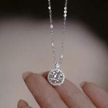 1 Piece Sterling Silver Round Bag 2 Carat Necklace Inlaid With Collarbone Chain Korean Version High-End Niche Exquisite - 2 Carat Round Necklace - View 10