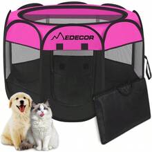 Parque para Perros Plegable, Portatil Parque para Mascotas con Bolsa de Transporte, Durable Parque para Perros de Diseo Transpirable para Medianas y Pequeos Mascota 74 * 74 * 43cmGris - rosa - Ver 2