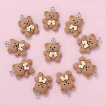 10个可爱树脂蝴蝶结卡通熊（咖啡色、米色）DIY饰品，适用于制作精美耳环、手链、项链吊坠、钥匙扣、包包挂饰和钥匙链 - 彩色 - 查看 5