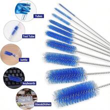 MTSZZF 10Pcs Nylon Bottle Tube Nozzle Cleaning Brush, Pipe Cleaner, Glasses Set Drinking Straws, Glasses, Keyboards, Jewelry Cleaning, Stainless - Steel - Azul marino + 8.0 pulgadas - Ver 3