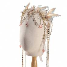 Renaissance Butterfly Elf Fairy Crown - Fairy Headband With Pink Butterfly Wings Elf Headpiece With Tassel Elven Tiara Wedding Renfaire Dress Up Cosplay Christmas Accessories For Women{"Color_name":"PinkButterflyFairyElfCrown"} - 粉紅蝴蝶仙子精靈皇冠 - 查看 1