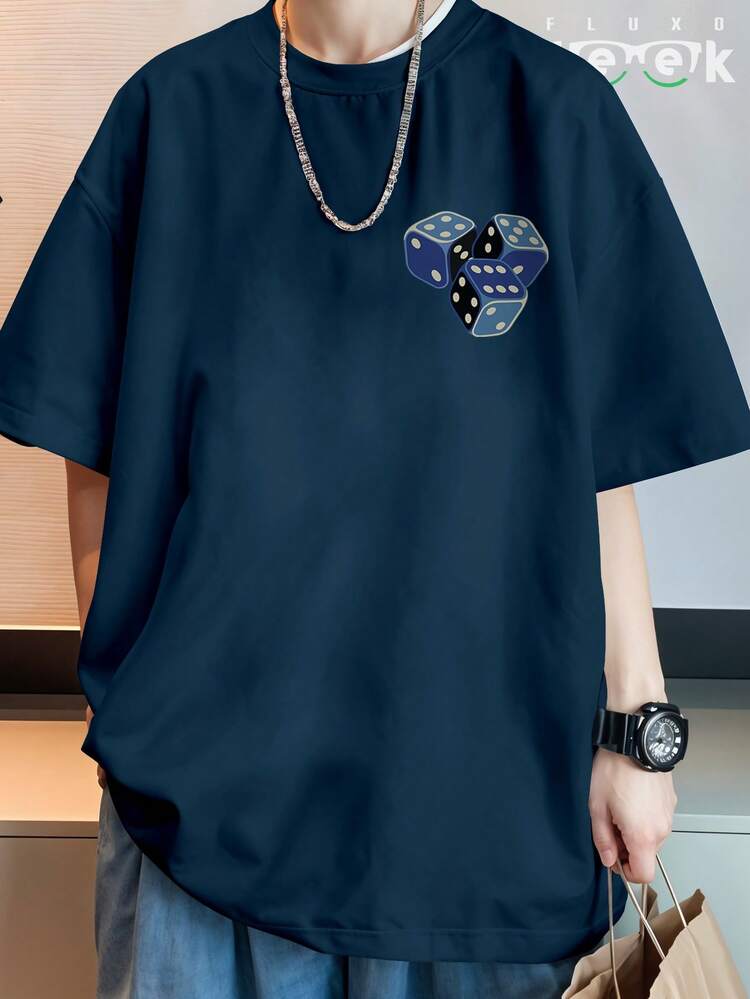 T-Shirt Oversized Shirt Streetwear Dice Games Graffiti Urban Typography REF 7330 FLUXOGEEK - Màu xanh hải quân - Xem 6