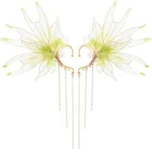 Stunning Mermaid Elf Ear Cuffs With Pearl Tassel, Non Piercing Elven Wrap Clip On Earring For Anime Cosplay Costumes, Halloween Mermaid Accessories Women Men{"Color_name":"Green","Size_name":"OneSize"} - 綠色 - 查看 1