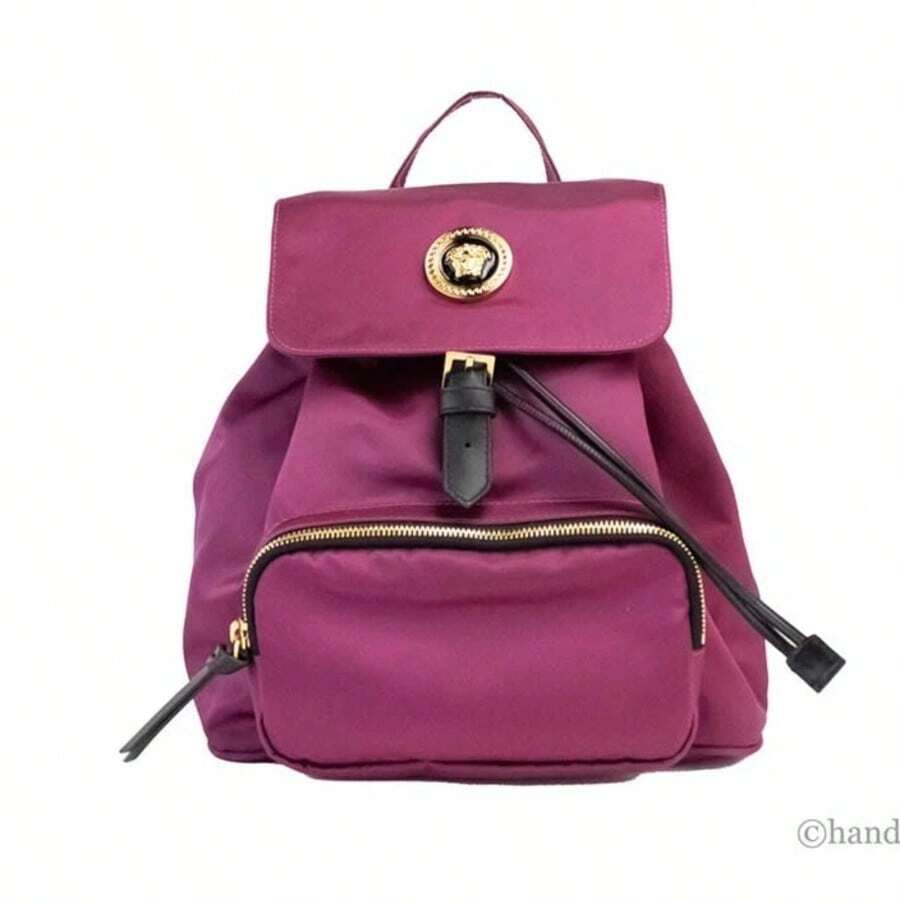 Versace Medium Dahlia Nylon Medusa Pendant Drawstring Backpack Bookbag Bag - Màu Đỏ Sâu - Xem 1