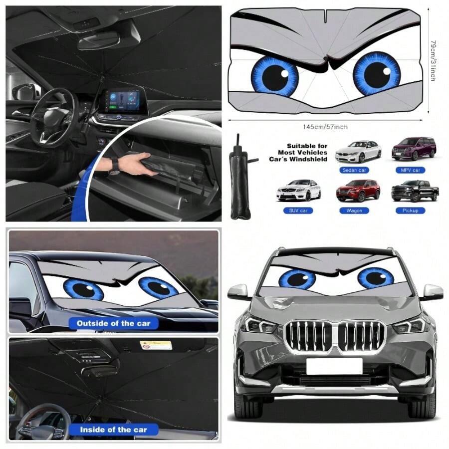 Paraguas para Parabrisas de Coche Mejorado, Parasol para Parabrisas Delantero, Paraguas Plegable para Bloquear los Rayos y proteccin el Calor, 57x 31 Pulgadas - Gris - Ver 1