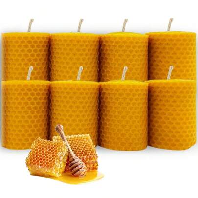 2/4 piezas Velas enrolladas de cera de abeja sin perfume, set de velas cilíndricas de 2/4/6 piezas, estilo rústico, adecuado para bodas, fiestas, cenas, Navidad y decoración del hogar, amarillo