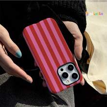 Fashionable Striped, Black And Pink, Dual-Layer Protective For Girl And Boy Phone Case For Phone 17,17pro Max,17pro,17air,16,16e,16 Pro Max, 15,15plus,15 Promax,15 Pro,14,14pro,14 Pro Max,14 Plus, 13, 13pro Max,13pro,11, 12, 12pro,12 Pro MaxXS, 8 Plus, 7 Glossy