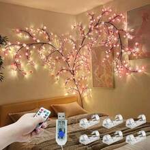 1pc 72 LEDS Cherry Blossom Tree Branch Lights For Wall,Cherry Blossom Lights With Remote,Timer,8 Lighting Modes,Flexible Willow Vine Twig Fairy Light,Floral Wall Decor For Bedroom Home,Spring Decor US - 粉色 - 查看 12