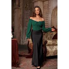 Blusa de corpiño vintage para mujer, blusa renacentista con hombros descubiertos y manga larga, color Verde Oscuro, talla Small - Verde oscuro - Ver 5
