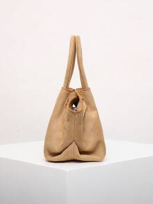 European & American Niche Design Suede Bucket Bag With Buckle, Women's Street Style Handbag, Suitable For Shopping, Commuting, Parties, And Gift-Giving In Autumn/Winter - Apricot - View 5