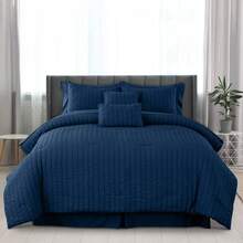 10-Piece Comforter Set - Lux Decor - Down Alternative - Seersucker Lightweight Comforter Set With Sheets - All-Season Warmth & Breathability - Enhance Your Space With Cozy Elegance - Soft Bedspreads - Luxury Bedding Sets - Back To School - Graduation Gifts - Lightweight Comforter - Home Decor - Embrace Comfort In Every Season - Softness And Style Combined - All-Season Bedding Set -, Cozy Bedding, Soft Bedding, Luxury Bedroom Comfort, Valentine's Day Cozy Night, Spring Lightweight Bedding, All-Season Warmth, Duvet Insert, Cozy Blanket, Fluffy Fill, Box Stitch Design, Reversible Design, Hotel Collection Style, Soft Touch Fabric, Easy Wash Bedding, Daily Living, Home Basic, Family Use - 藏蓝色 - 查看 11