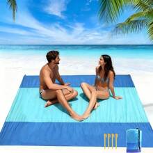 Manta De Playa para Camping, 210x 200 con 4 Ganchos Y Un Bolsillo De Almacenamiento, Lo Que Lo Hace Perfecto para Actividades Al Aire Libre, Viajes A La Playa Y Campamentos - Azul + 78 x 82 pulgadas - Ver 2