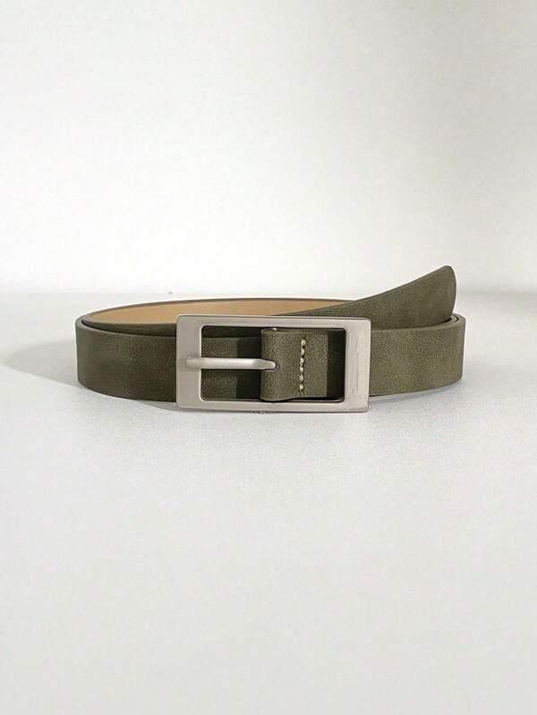 1 peça verde oliva vintage desgastado elegante estilo cowgirl ocidental clássico cinto com fivela simples, adequado para jeans, calças casuais, saias, diário, trabalho, rua, festa, encontro, outono/inverno