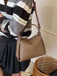 Women's Handbag, Fashion Minimalist Business Casual Tote Bag, Elegant Shoulder Bag, Black Bucket Bag - Khaki - View 7