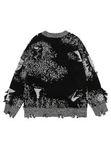 1 peça de suéter americano com franjas contrastantes e furos, suéter de malha plus size