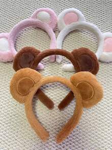 Diademas con diseño de animales de dibujos animados, aro para el cabello con orejas de oso de peluche, orejas de ratón de peluche para lavarse la cara, accesorio de disfraz