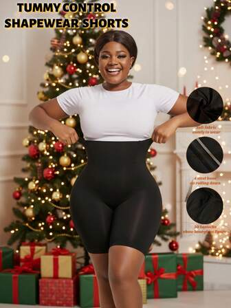 1PC Women's Christmas Belly Pants Leggings High Waist Girdle Waist Girdle Comfortable And Versatile For Everyday Wear The DoubleLayer Enhance Thecontrol Effect On Tummy, Giving You A Figure Shorts