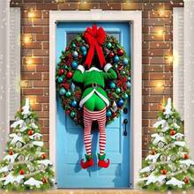 1pc, Polyester, Merry Christmas Funny Elf House Door Cover Hanging Indoor Flag Banner Home Indoor Outdoor Party Decorations Christmas Backdrop Tapestry, Entrance Room Garden Courtyard Gate Decoration 35.43 X 70.86 Inch Holiday Party Supplies - Multicolor - View 11