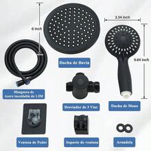 Combo de cabezal de regaderas para bao alta presion de 6 ducha de mano, con manguera de 1, 5 metros regadera con manguera para bao Cromo - Mate Negro - Ver 8