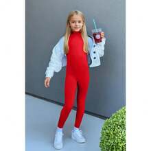 YgneeDom Kids Girls One Piece Spandex Unitards, Long Sleeve Turtleneck Unitard, Full Body Catsuit, Dance Leotard Costumes{"Color_name":"Red","Size_name":"Large"} - 紅色的 - 查看 4