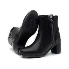 Bota Coturno Feminino Salto em Bloco Detalhe em Ziper Bico Fino Fashion exclusivo - Preto - Visão 2