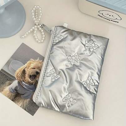 1 PIEZA Monedero con lazo de perla brillante - Accesorio pequeño y de moda para mujer, Bolsa de maquillaje pequeña y portátil con brillo, Bolsa pequeña decorativa con lazo de perla, Bolsa para guardar auriculares y cables de datos, Adecuado para salir y como regalo