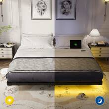 Yanara Floating Bed Frame With Smart LED Lights And Charging Station, Modern Bed With Metal Platform, Easy Assembly, No Box Spring Needed - Nữ hoàng: 160*200cm - Xem 9
