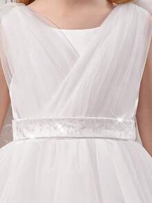 Đầm dạ hội trắng voan đính sequin và nơ cho bé gái, kiểu công chúa thanh lịch, phù hợp cho tiệc sinh nhật, dạ hội, đám cưới, lễ tốt nghiệp. - trắng - Xem 6