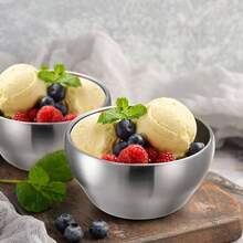 Paquete de 3 cuencos de acero inoxidable cepillado SUS304 de 25 onzas, cuencos de mezcla de metal, cuencos de anidacin, cuencos de acero de doble pared para nios, acabado mate, sin BPA - plateado - Ver 3