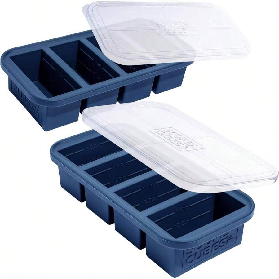 1 Cup Silicone Freezer Molds - Soup Freezing Broth, Rice, Leftovers And More - Silicone Freezer Trays With Lids Meal Prep - Aqua - 2 - Pack - 藍莓+2件裝 - 查看 1