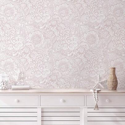 Peel And Stick Wallpaper Pink Boho Wall Paper Pink And White Floral Wallpaper Bedroom Bathroom Removable Self - Adhsive Contact Paper Cabinets Nursery Vnyl Shelf Liner 17.3x 118