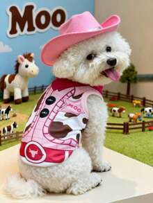 LUCKIE LABO 1 件粉色可爱牛仔印花无袖宠物背心，防跳蚤，减少掉毛，保暖透气，适合猫狗室内/室外使用 - 彩色 - 查看 1