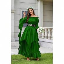 Renaissance Dress Women Victorian Medieval Gothic Witch Fairy Wedding Beige Off Shoulder Puff Sleeve Ruffle Dresses{"Color_name":"05-Green","Size_name":"XX-Large/3X-Large"} - 05-綠色 - 查看 5