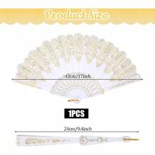 Handheld Folding Fan, White Folding Fans Hand Fans Women Foldable Party Wedding Decoration Dancing Festival Summer - Initial - View 2